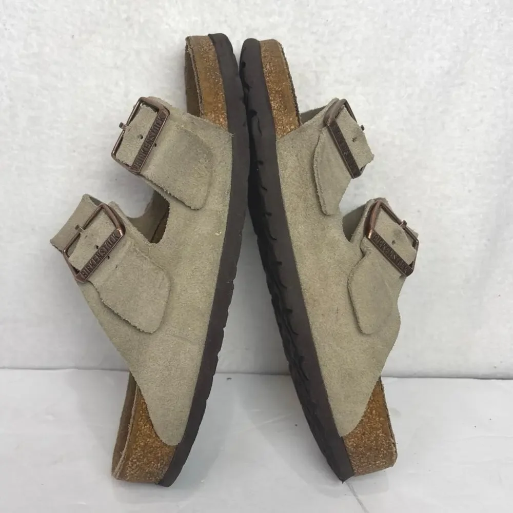 Birkenstock Suede Arizona Soft Footbed Sandal in Taupe size 37(7-7.5)